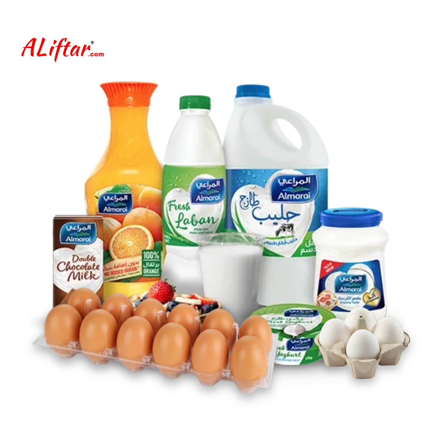 A variety of premium dairy products from ALiftar, including fresh milk, creamy yogurt, and artisanal cheese, showcasing the rich and wholesome flavors of our farm-fresh offerings.